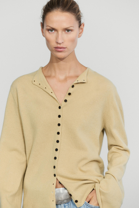 Massimo Dutti Кардиган из смесовой шерсти с пуговицами, оливковый