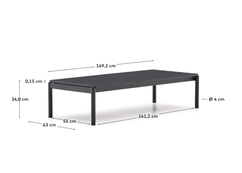 Журнальный столик Sorells из серого алюминия 63 x 149 см