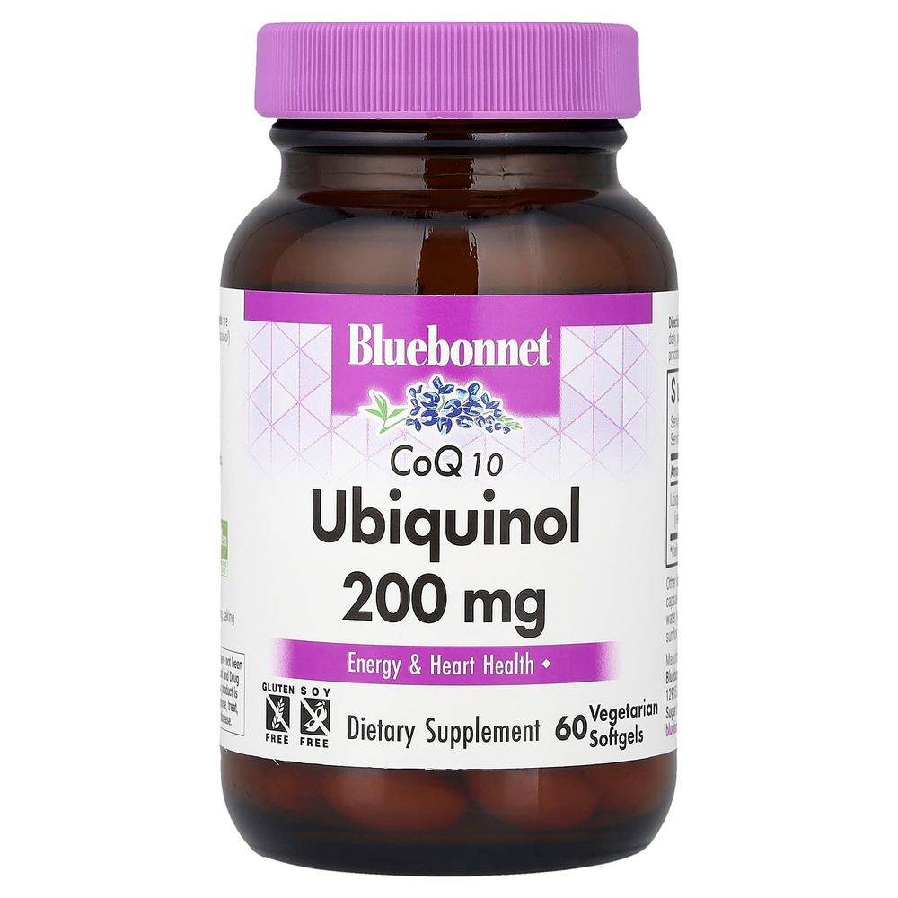 Bluebonnet Nutrition, коэнзим Q10, убихинол, 200 мг, 60 вегетарианских капсул
