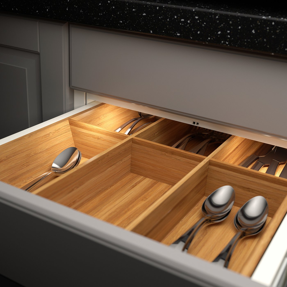 IKEA MITTLED  (ИКЕА МИТТЛЕД)  -  LED-подсветка для кухонного ящика с датчиком - диммируемая белая 36 см