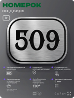 Номерок на дверь квартиры 509, для кабинета, офиса, шильдик 9 х 7 см, серебристый, Айдентика Технолоджи