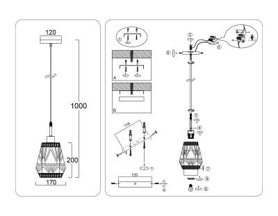 Светильник подвесной TR8521 BK/SB черный/бронза E27 max 60W D170*1000