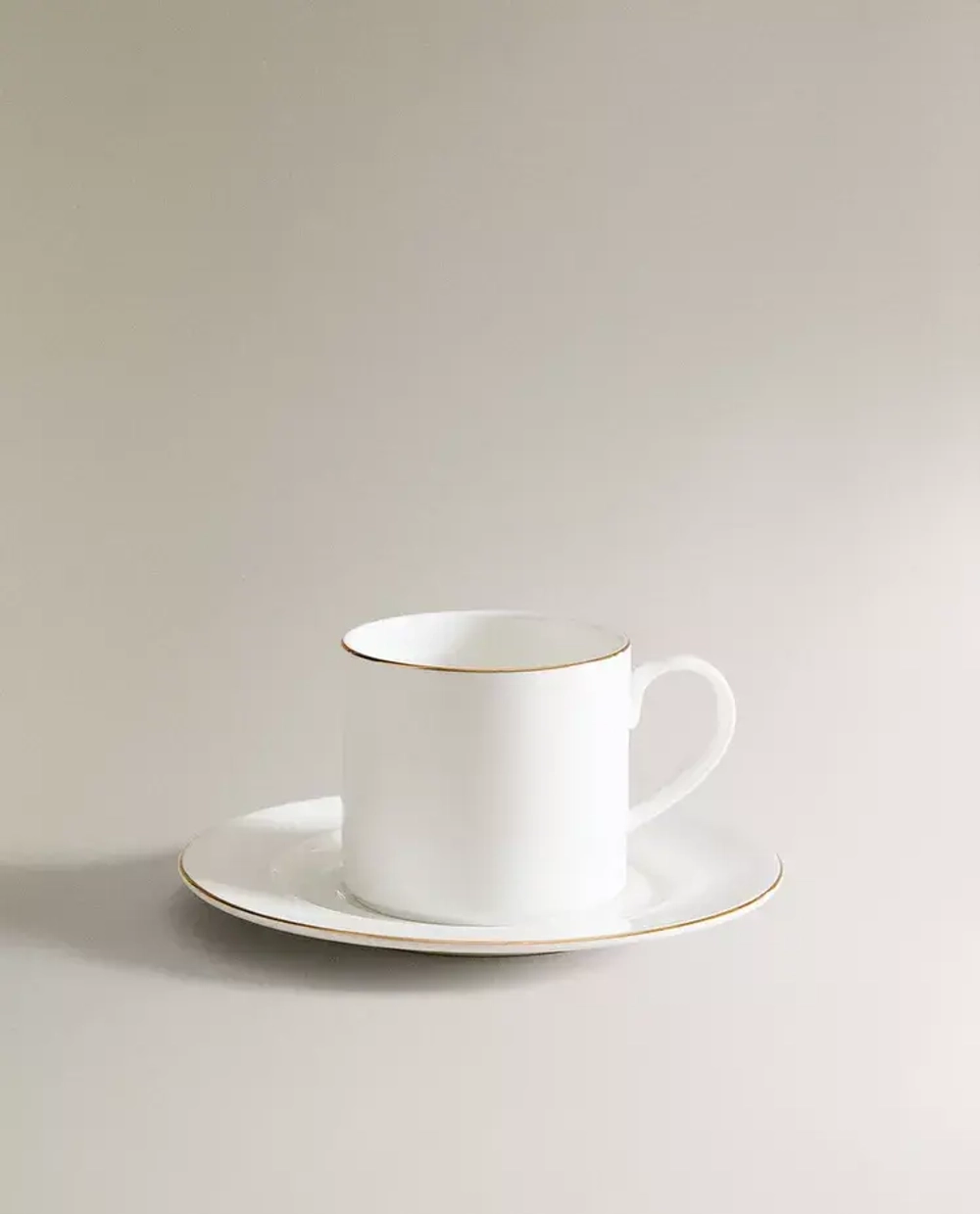 ZARA HOME ФАРФОРОВАЯ КРУЖКА И БЛЮДЦЕ, ЗОЛОТОЙ