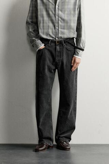 ZARA ДЖИНСЫ LOOSE FIT В ПОЛОСКУ, ЧЕРНЫЙ