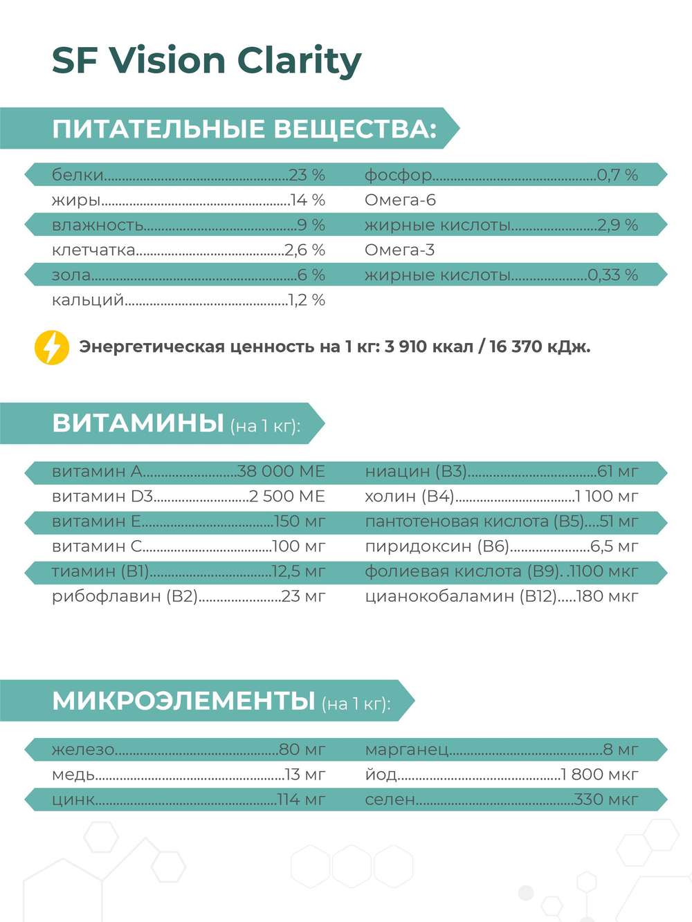 Корм для собак мелких пород SF Vision Clarity, (катаракта), 6 кг, QUATTRO