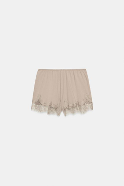 ZARA ШОРТЫ С ВЫШИВКОЙ, СЕРО-КОРИЧНЕВЫЙ