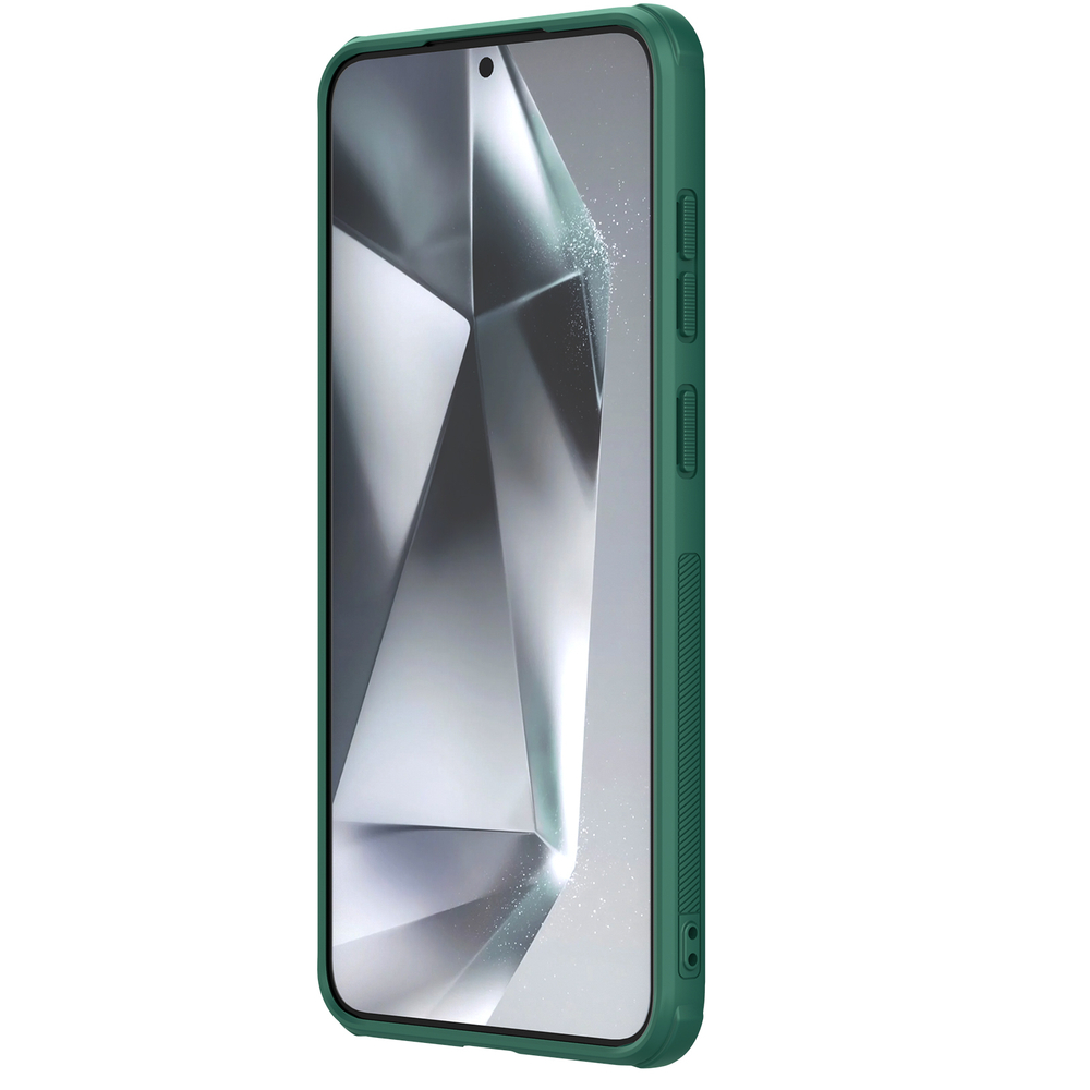 Усиленный чехол зеленого цвета (Dark Green) от Nillkin для смартфона Samsung Galaxy S25+ Плюс, серия Super Frosted Shield Pro