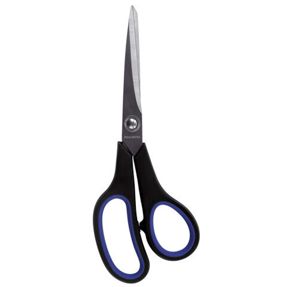 Ножницы BRAUBERG «Soft Grip», 216 мм, черно-синие, резиновые вставки, 3-х сторонняя заточка.
