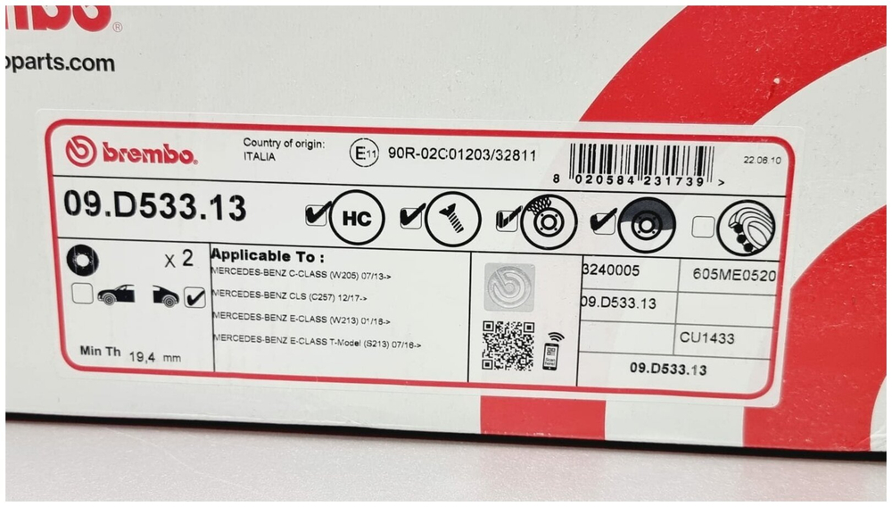 Тормозной диск BREMBO 09D53313 0PVZV2L 1422939114 FQ2WVE S BREMBO