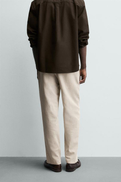 ZARA БРЮКИ RELAXED FIT ИЗ СМЕСИ ХЛОПКА, СВЕТЛО-БЕЖЕВЫЙ