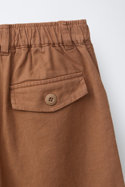 ZARA ШОРТЫ ИЗ СМЕСОВОГО ХЛОПКА И ЛЬНА, КАРАМЕЛЬНЫЙ