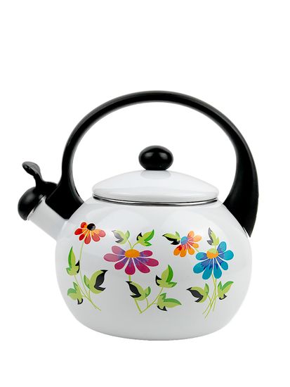 Чайник 2,2 л. эмалированный со свистком Kamille KM 1030 с черной бакелитовой ручкой