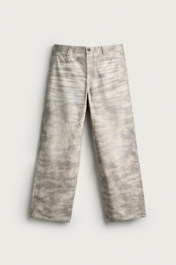 ZARA БРЮКИ RELAXED FIT С АБСТРАКТНЫМ ПРИНТОМ, КАМЕННО-СЕРЫЙ