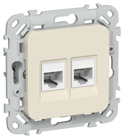 FLITE Розетка 2-местная RJ45/RJ11 категория 5Е/3 UTP РКТ5е/3-2-0-ФлСл сливочный IEK