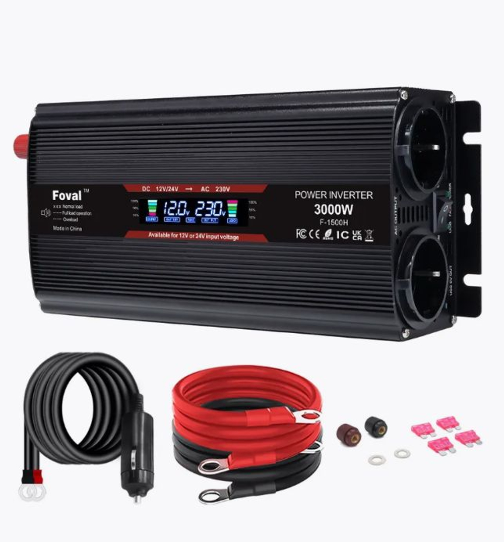 Инвертор 12V-220V 3000W черный  Foval модиф.синусоида