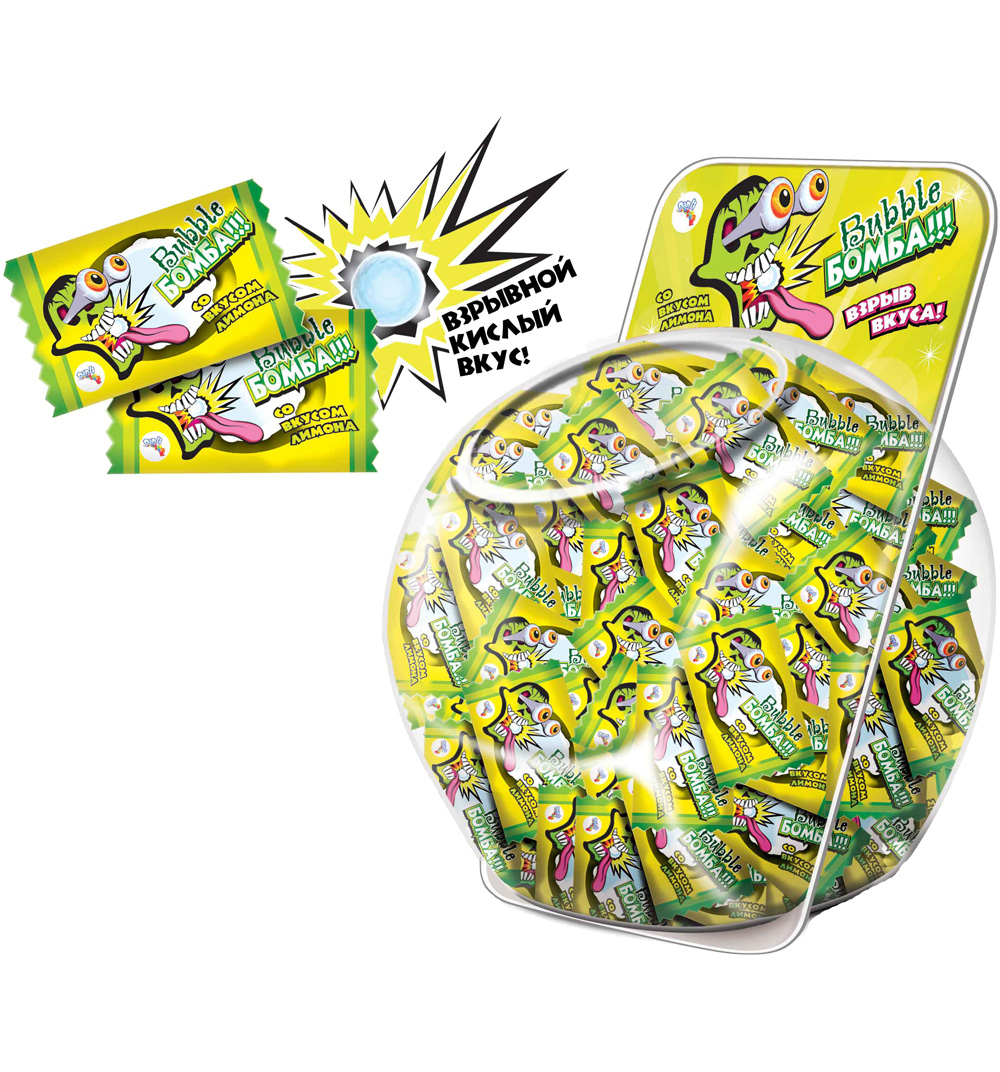 Жев. рез."BUBBLE Бомба" лимон-4.5грх150шт(4бл)