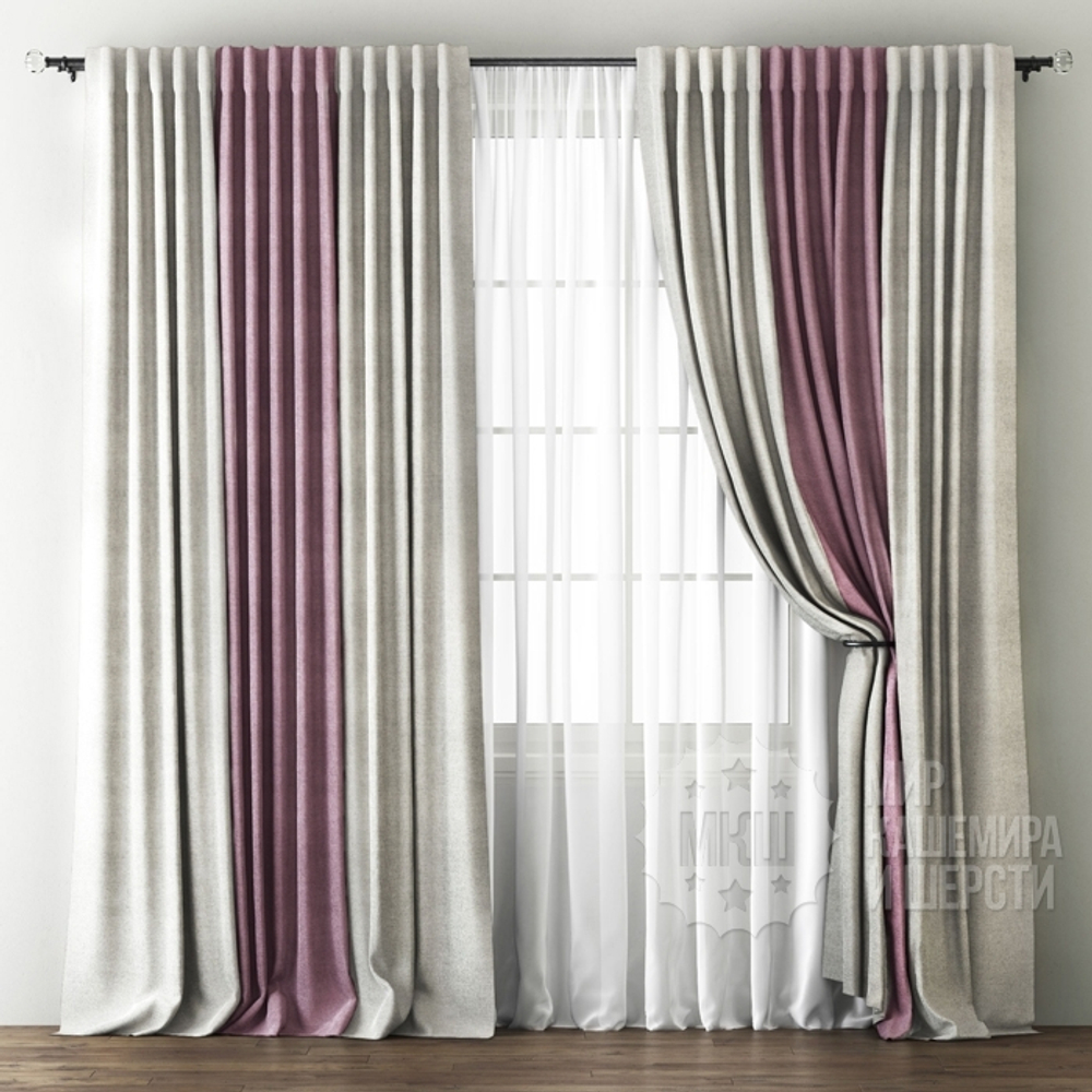 Комплект штор с тюлью: КРИСТЕН (арт. BL01-242-14) - 300х270, (170х270)х2 см. - (Возможна высота 250 см.) - кремовый - розовый