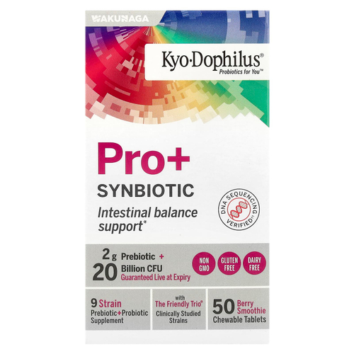 Kyolic, Kyo-Dophilus® Pro + Synbiotic, ягодный смузи, 50 жевательных таблеток