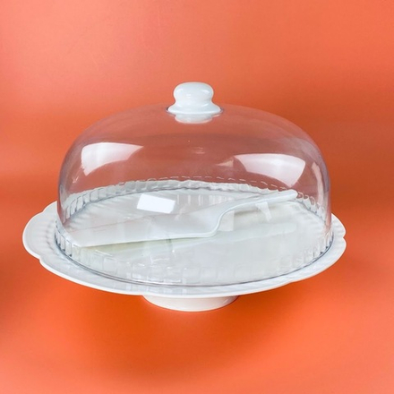 Lenardi 133-429 Тортовница 30,5см на ножке с крышкой и лопаткой ШАРМЕЛЬ в под.уп.(х4)Фарфор