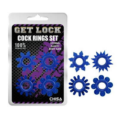 Набор из 4 синих колец Get Lock (Цвет: синий)