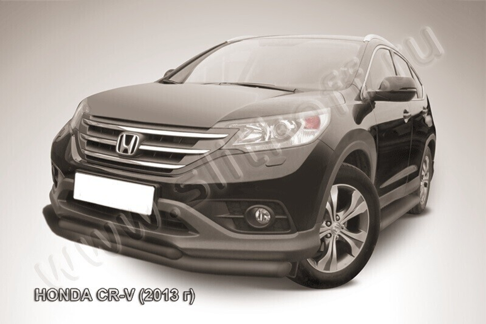 Защита переднего бампера Honda CR-V 2L (2011-2015) d76+d57 серебристая