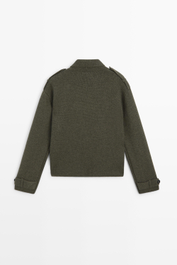 Massimo Dutti Кардиган из смесовой шерсти с двубортной застёжкой, серовато-зеленый