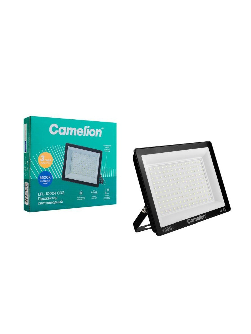 Прожектор светодиодный LFL-10004 C02 LED SMD 100Вт IP65 6500К 10000лм 230В 245х233.5Х31 черн. Camelion 16333
