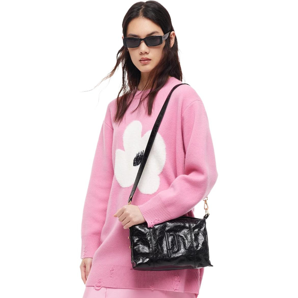 PECO Cow Leather Niche Versatile Bag Shoulder Bag, Crossbody Bag Small Unisex Black/Pink/Silver/Yellow