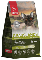 Сухой корм для кошек Blitz Holistic Grasslands Rabbit & Fish Adult Cat низкозерновой, индейка и кролик 1,5 кг