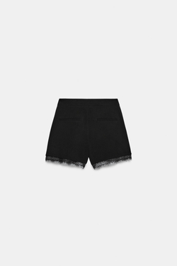 ZARA ШОРТЫ-БЕРМУДЫ С КРУЖЕВОМ, ЧЕРНЫЙ