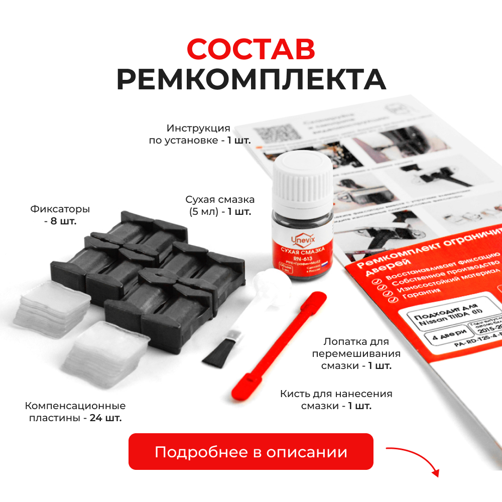 Ремкомплект ограничителей дверей Nissan TIIDA (II) C13 (4 двери, тип 25) 2015-2016