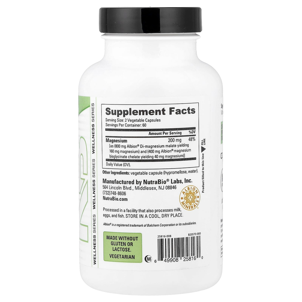 NutraBio, комплекс с магнием, 120 капсул (100 мг в 1 капсуле)
