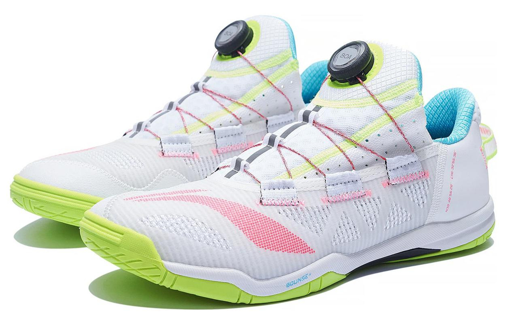 Li Ning Cushioning Slip Resistant Abrasion Resistant Low top Table Tennis Shoes Unisex White Green Pink