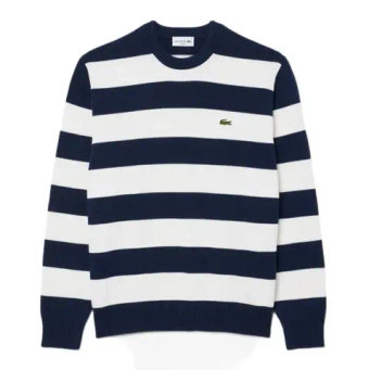 Мужская теннисная кофта Lacoste Striped Cotton Crew Neck Sailor - navy blue/white
