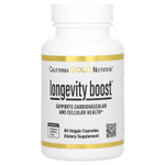 California Gold Nutrition, Longevity Boost с транс-ресвератролом, экстрактом листьев оливкового дерева, смесью экстрактов винограда и среднецепочечными триглицеридами, 60 растительных капсул