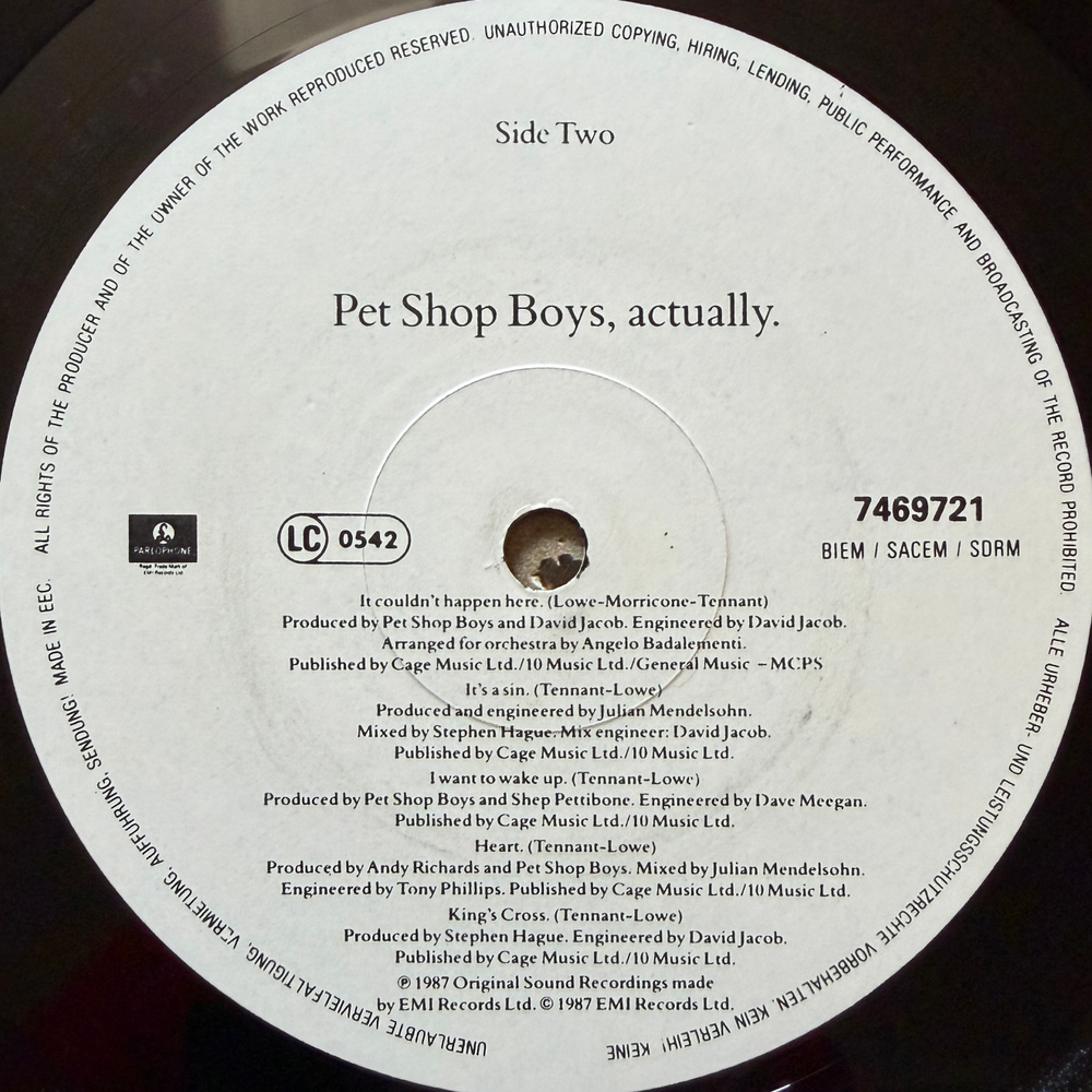 Pet Shop Boys ‎– Actually (Европа 1987г.)