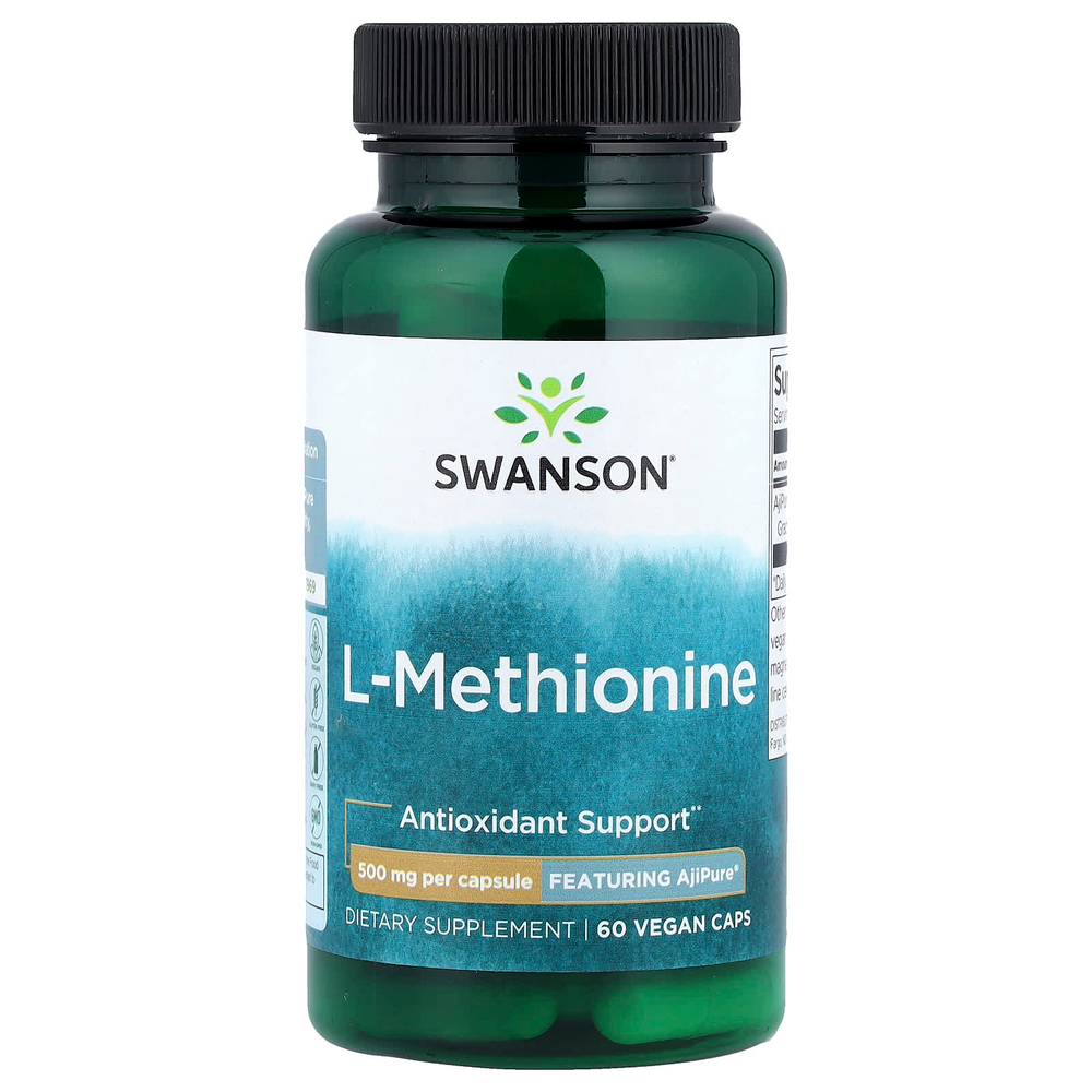 Swanson Vitamins, L-метионин, с AjiPure®, 500 мг, 60 веганских капсул