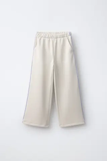 ZARA СПОРТИВНЫЕ БРЮКИ WIDE LEG С КОНТРАСТНОЙ ОТДЕЛКОЙ, ЭКРЮ