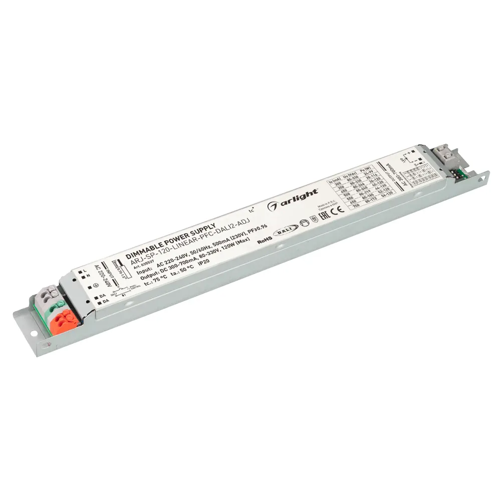 Блок питания ARJ-SP-120-LINEAR-PFC-DALI2-ADJ (120W, 80-330V, 0.3-0.7A) (Arlight, IP20 Металл, 5 лет) Блок питания ARJ-SP-120-LINEAR-PFC-DALI2-ADJ (120W, 80-330V, 0.3-0.7A) (Arlight, IP20 Металл, 5 лет)
