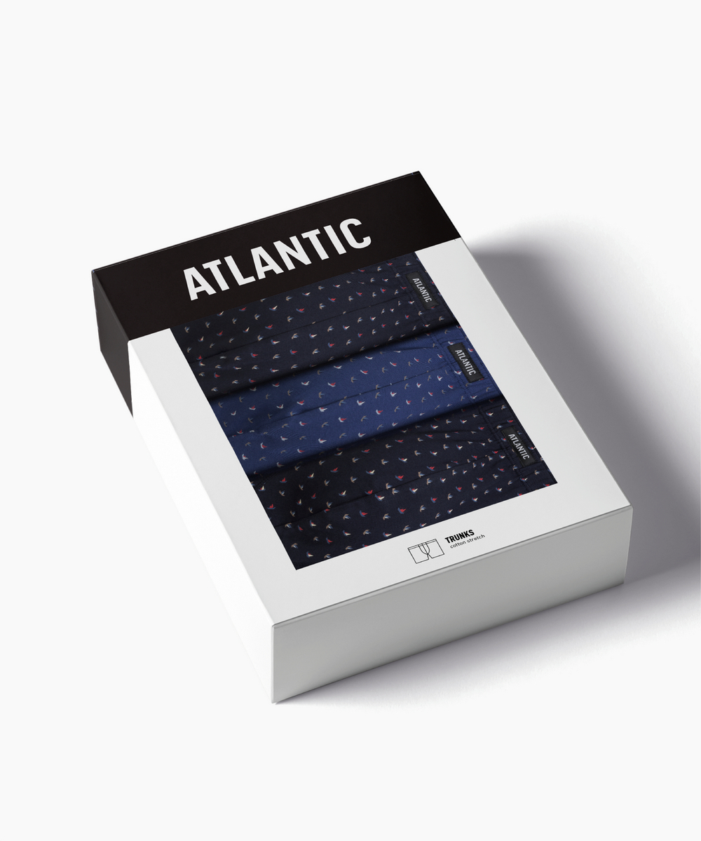 Мужские трусы шорты Atlantic, набор из 3 шт., хлопок, темно-синие + темно-голубые + темно-синие, 3MH-233