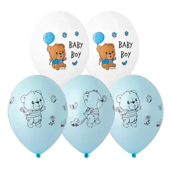 Шары голубые и белые "Baby Boy: медвежонок"