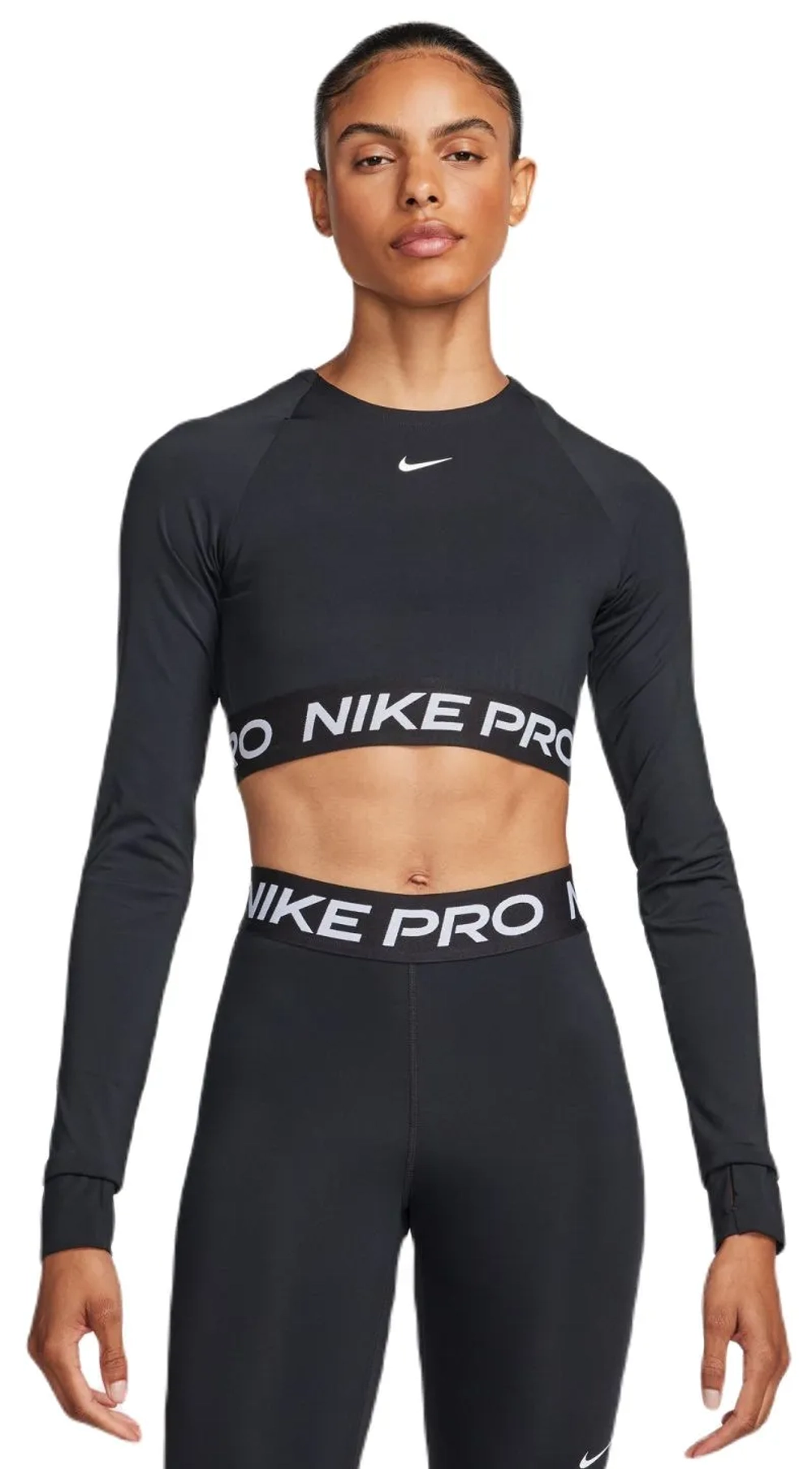 Женская теннисная футболка   Nike Pro 365 Dri-Fit Cropped Long-Sleeve Top - black/white