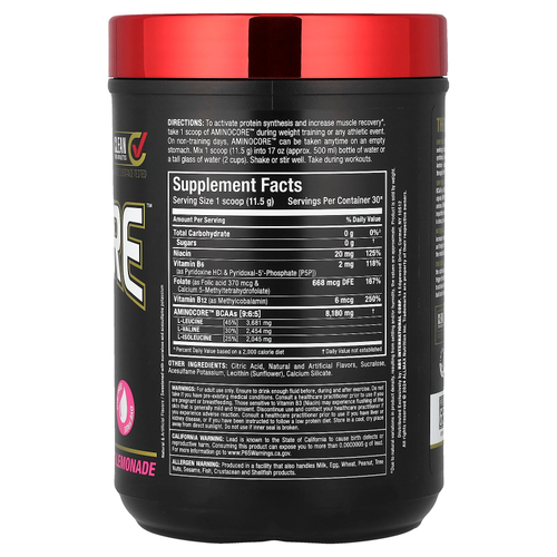 ALLMAX, BCAA AMINOCORE™, со вкусом розового лимонада, 345 г (0,76 фунта)