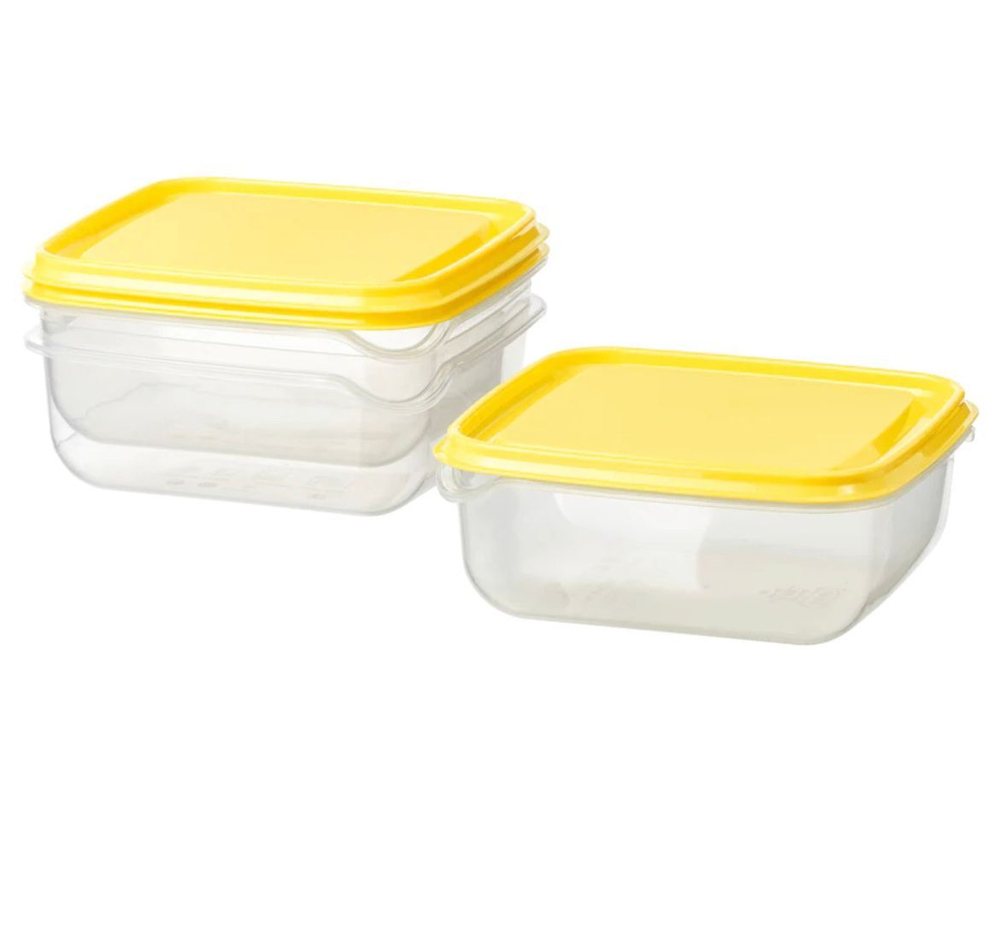 Контейнер для хранения продуктов IKEA PRUTA 0,6L прозрачный с жёлтой крышкой 0,6 (600мл) л 3 шт. (из Финляндии)