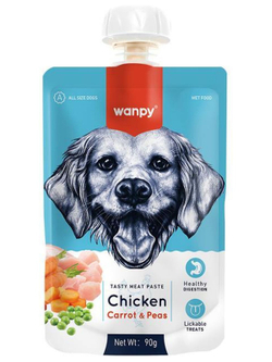 Wanpy Dog для собак Мясной мусс из курицы и моркови с горохом 90 г