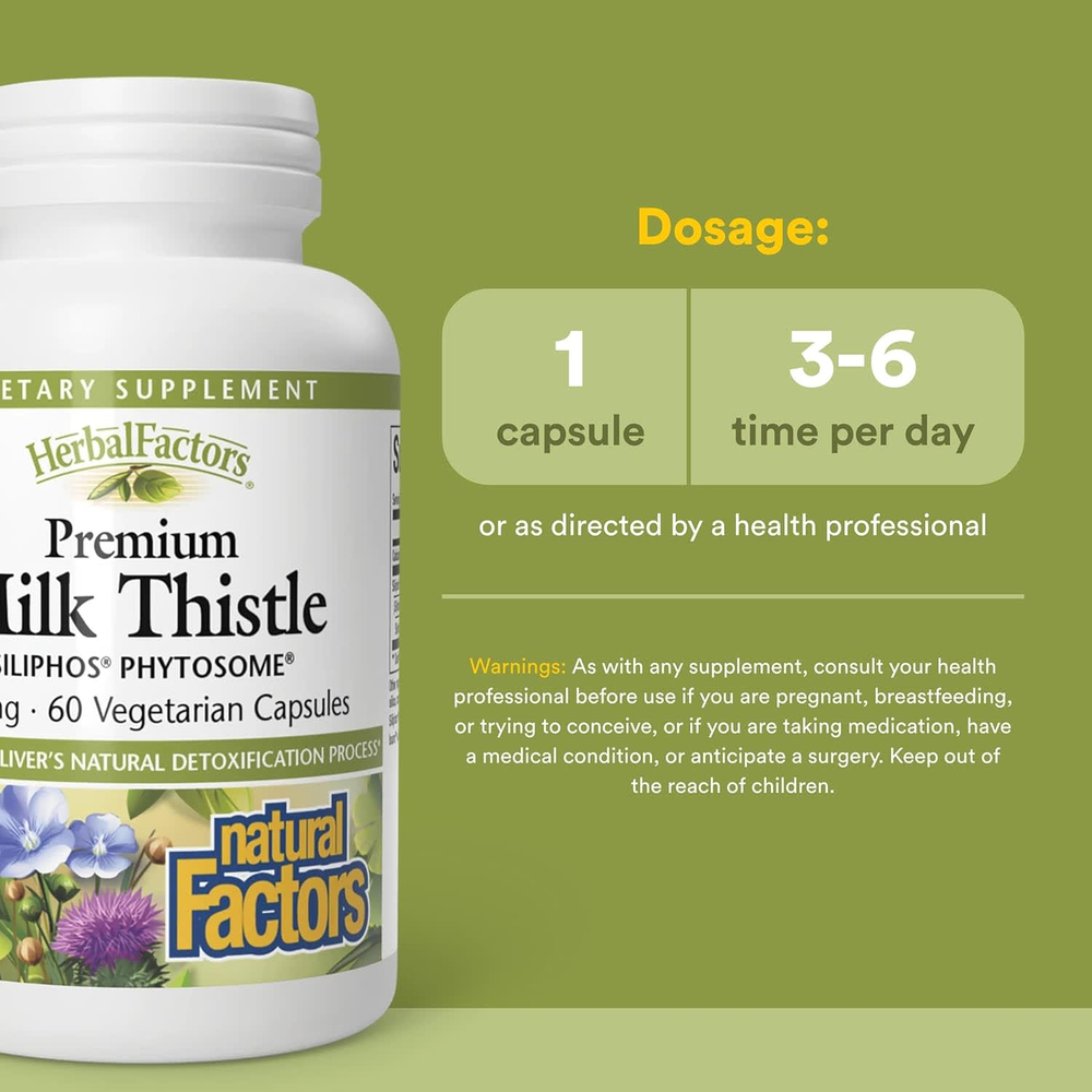 Natural Factors, Herbal Factors®, расторопша высшего качества, 160 мг, 60 вегетарианских капсул