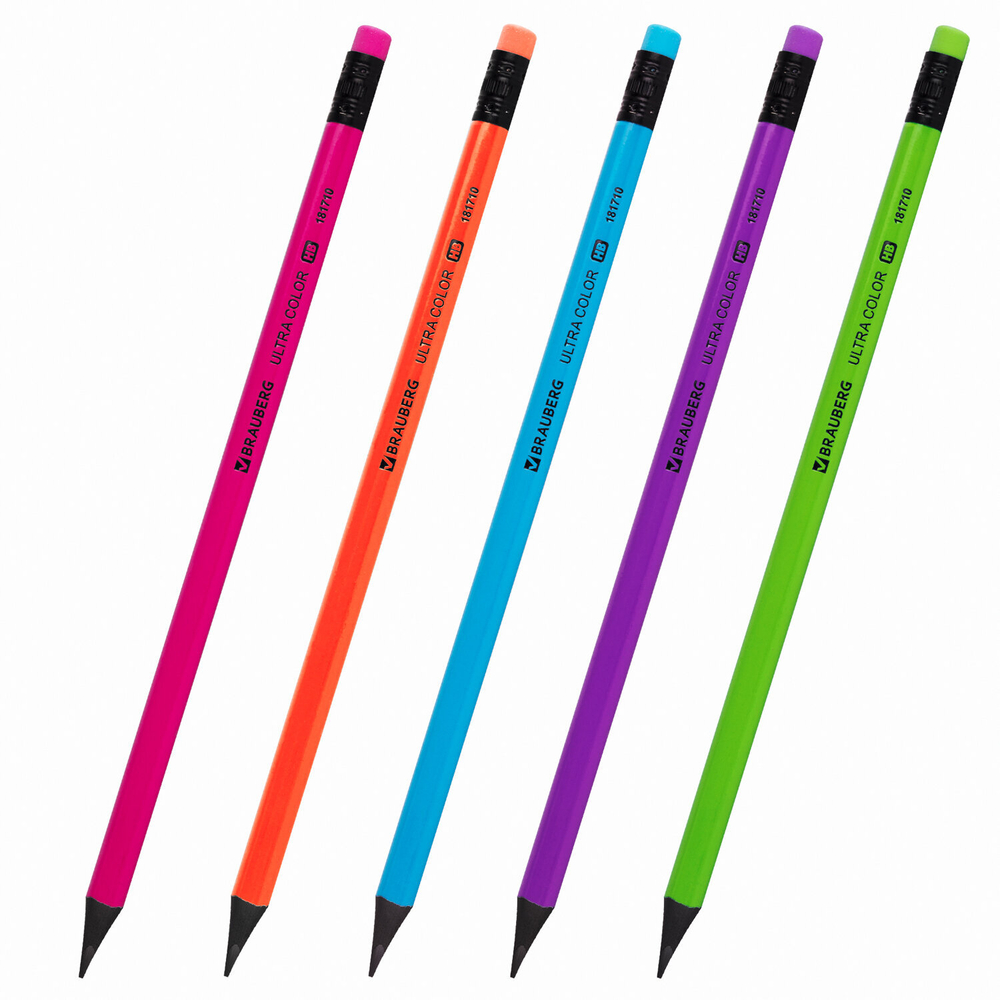 Набор карандашей чернографитных BRAUBERG "ULTRA COLOR" 12 шт., HB, с ластиком, пластиковые, 181710