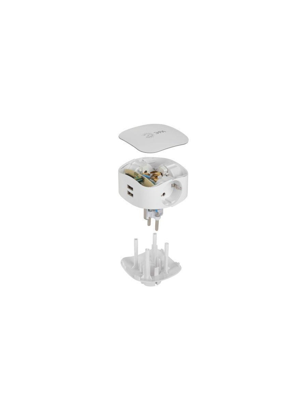 Разветвитель 3-м с заземл. 16А IP20 SP-3e-USB-2A 220В + 2хUSB 2000мА защ. шторки бел. Эра Б0015243