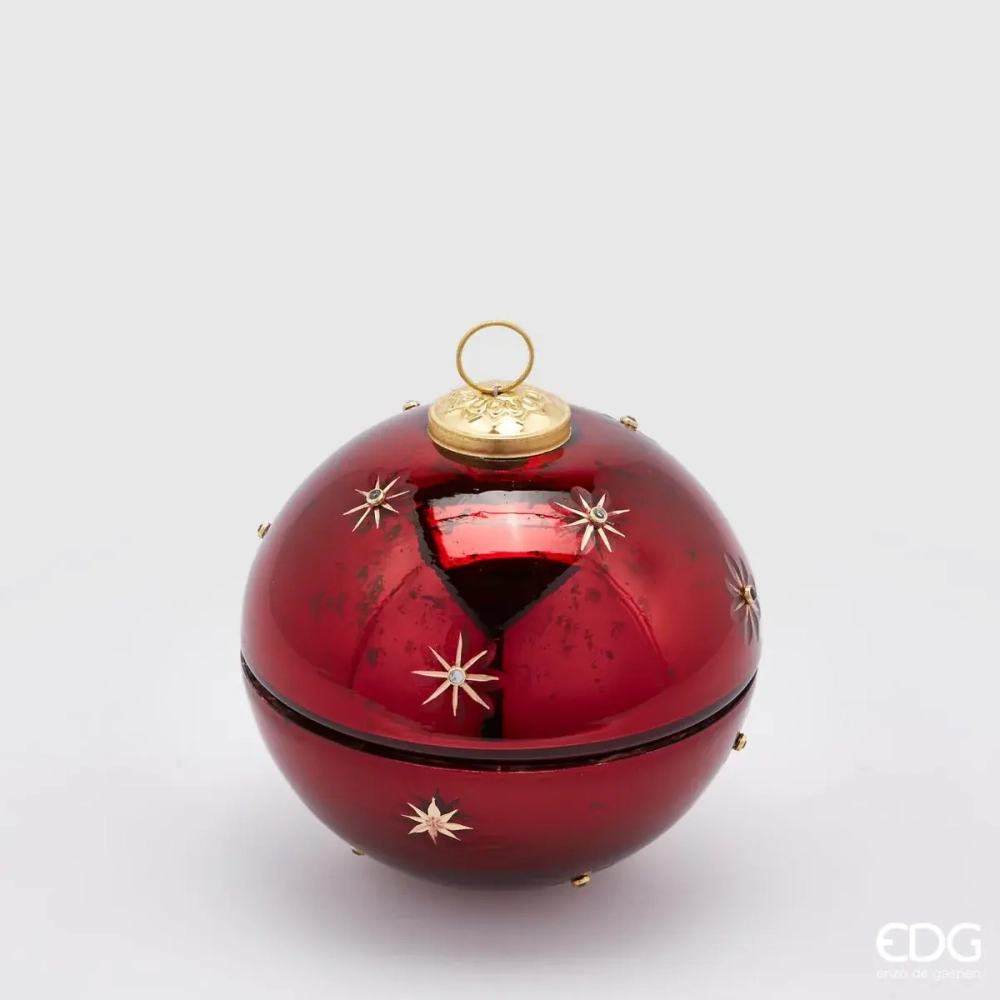Candela Sfera Stella in Vetro Rosso D13 cm