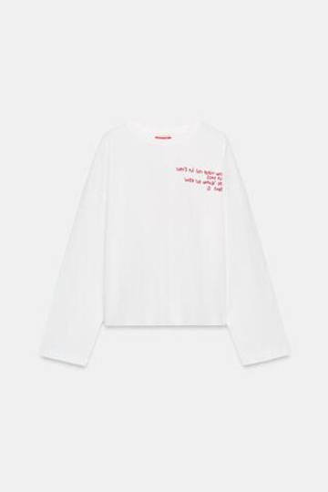 ZARA ФУТБОЛКА ОВЕРСАЙЗ С НАДПИСЬЮ, БЕЛЫЙ
